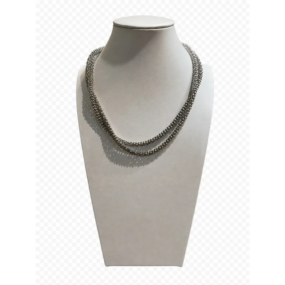 Vintage Silver Tone Textured Long Chain Necklace 36